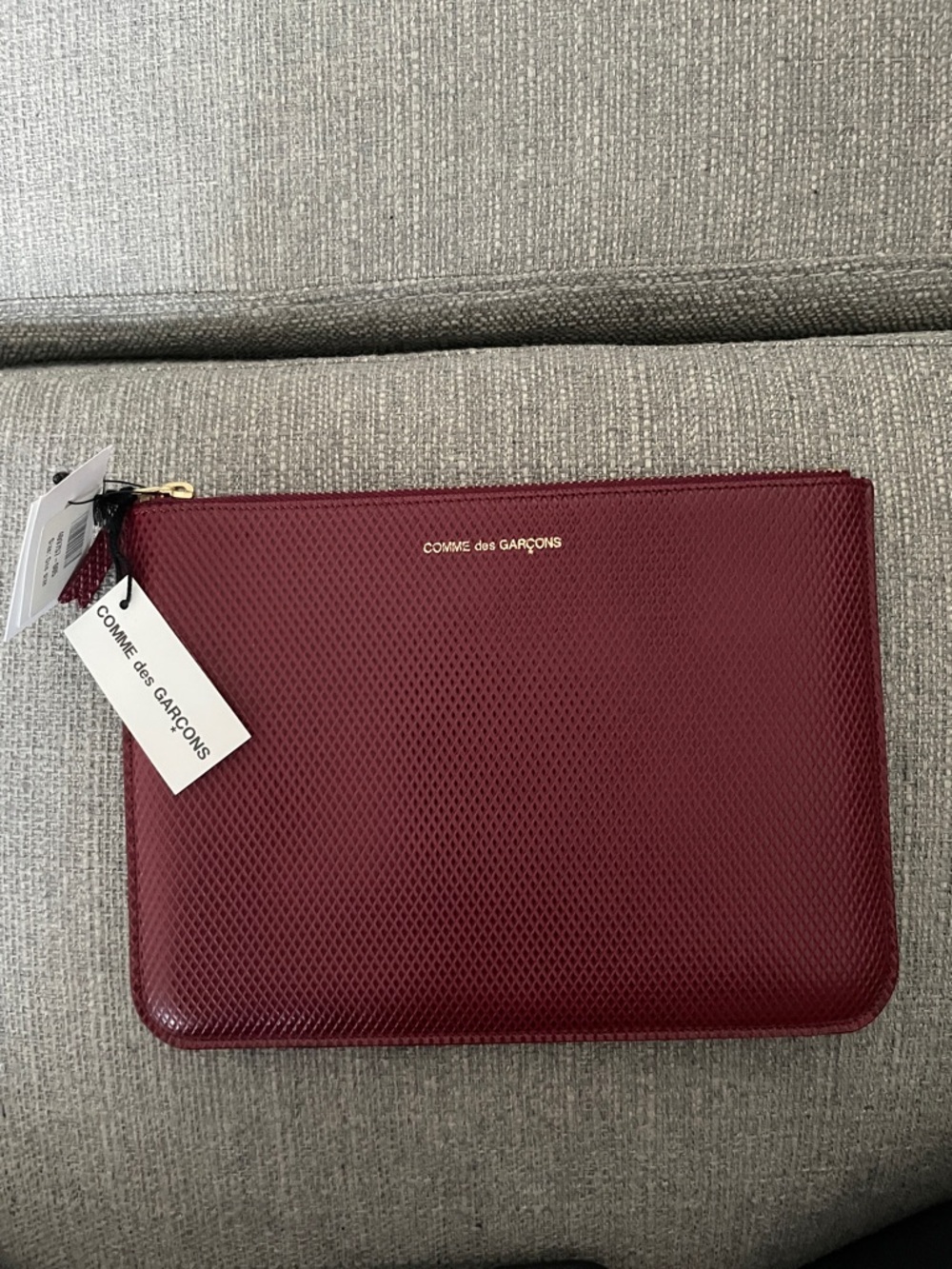Comme des Garcons Burgundy Textured Leather Clutch